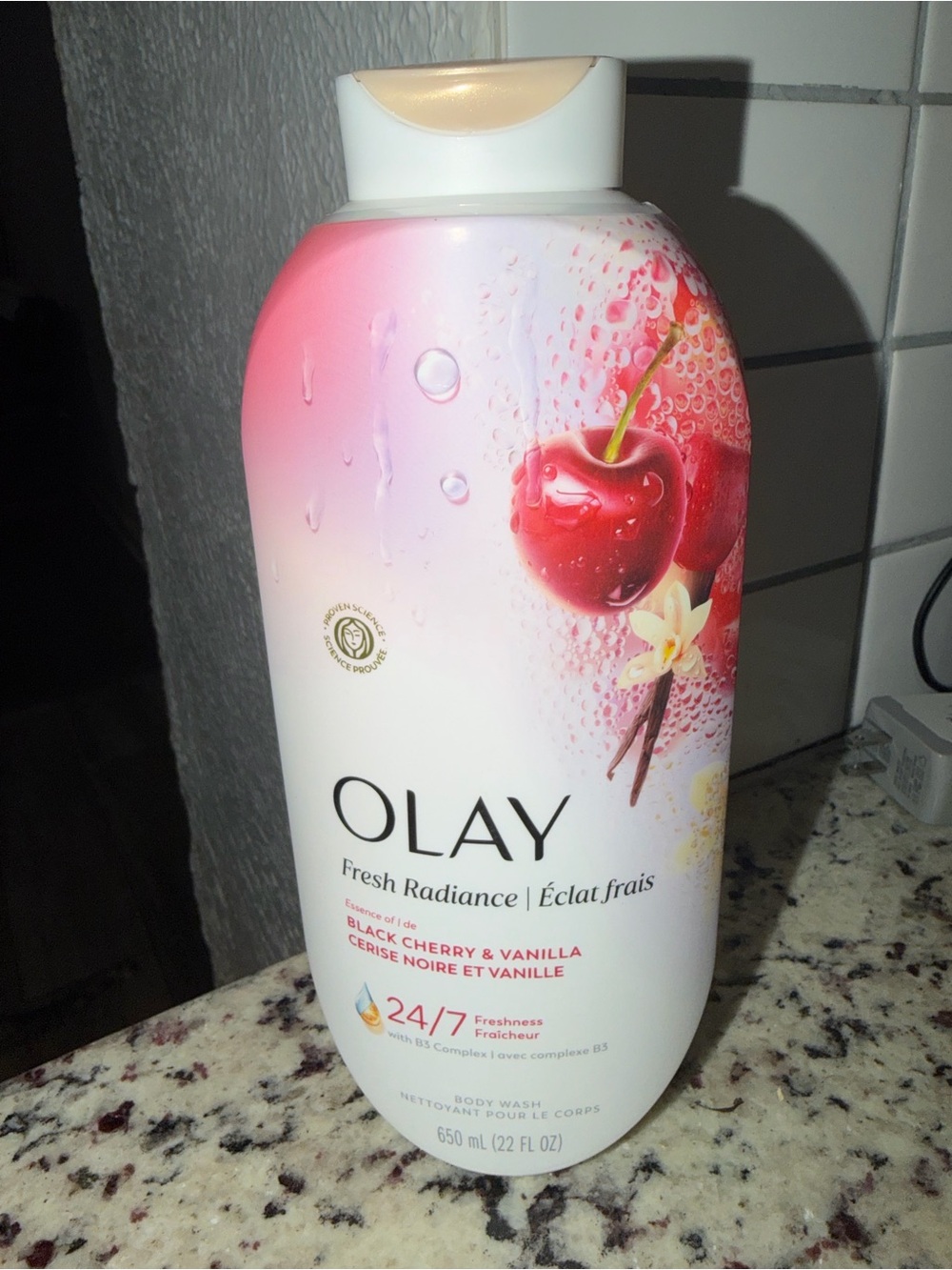 OLAY Fresh Radiance Body Wash in Pink and White Packaging